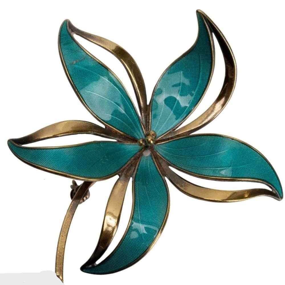 Hroar Prydz Sterling Enamel Flower Brooch